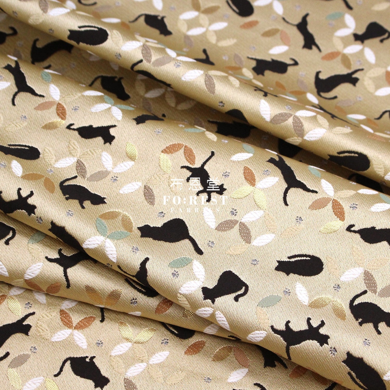 Gold Brocade - Shippo Cats fabric Gold - FO:REST Fabric 布恩堂Liberty fabrictana lawnjapanese fabricykk zipper