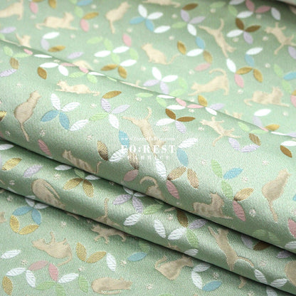 Gold Brocade - Shippo Cats fabric Light Green - FO:REST Fabric 布恩堂Liberty fabrictana lawnjapanese fabricykk zipper