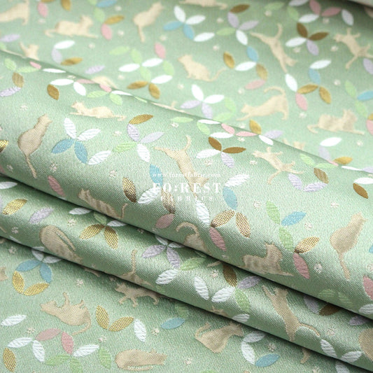 Gold Brocade - Shippo Cats fabric Light Green - FO:REST Fabric 布恩堂Liberty fabrictana lawnjapanese fabricykk zipper