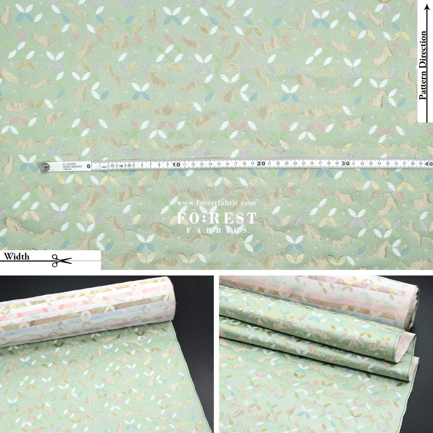 Gold Brocade - Shippo Cats fabric Light Green - FO:REST Fabric 布恩堂Liberty fabrictana lawnjapanese fabricykk zipper