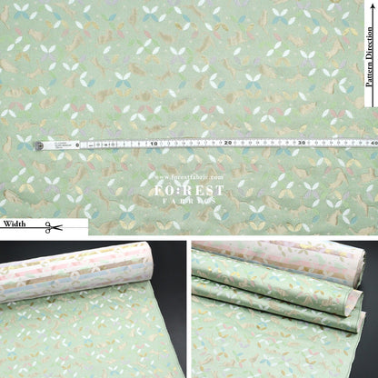Gold Brocade - Shippo Cats fabric Light Green - FO:REST Fabric 布恩堂Liberty fabrictana lawnjapanese fabricykk zipper