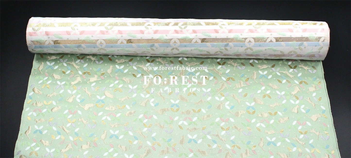 Gold Brocade - Shippo Cats fabric Light Green - FO:REST Fabric 布恩堂Liberty fabrictana lawnjapanese fabricykk zipper