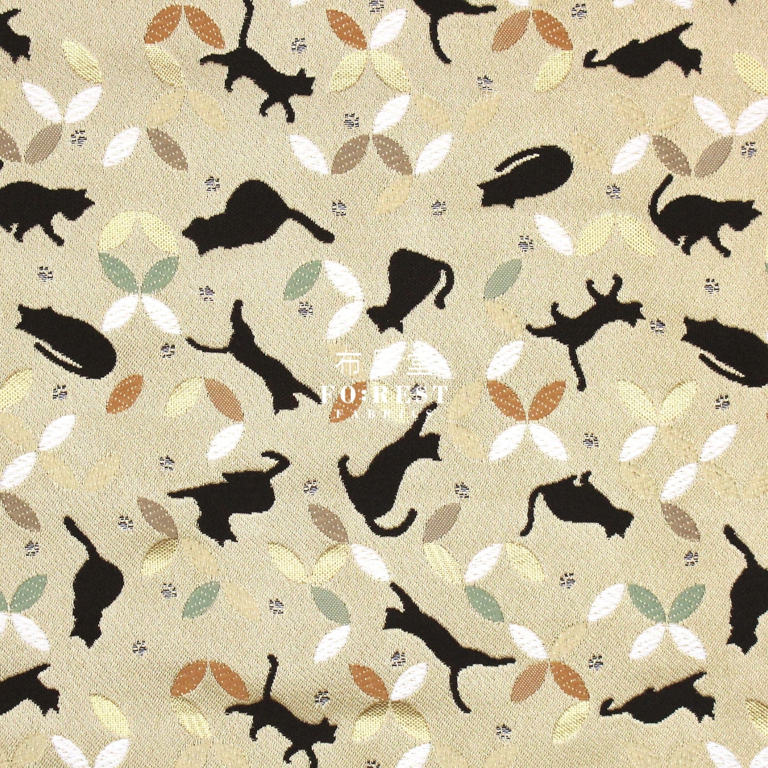 Gold Brocade - Shippo Cats Fabric Polyester