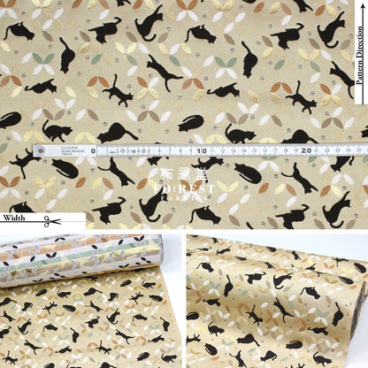 Gold Brocade - Shippo Cats Fabric Polyester