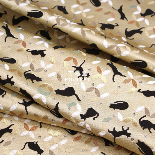 Gold Brocade - Shippo Cats Fabric Polyester