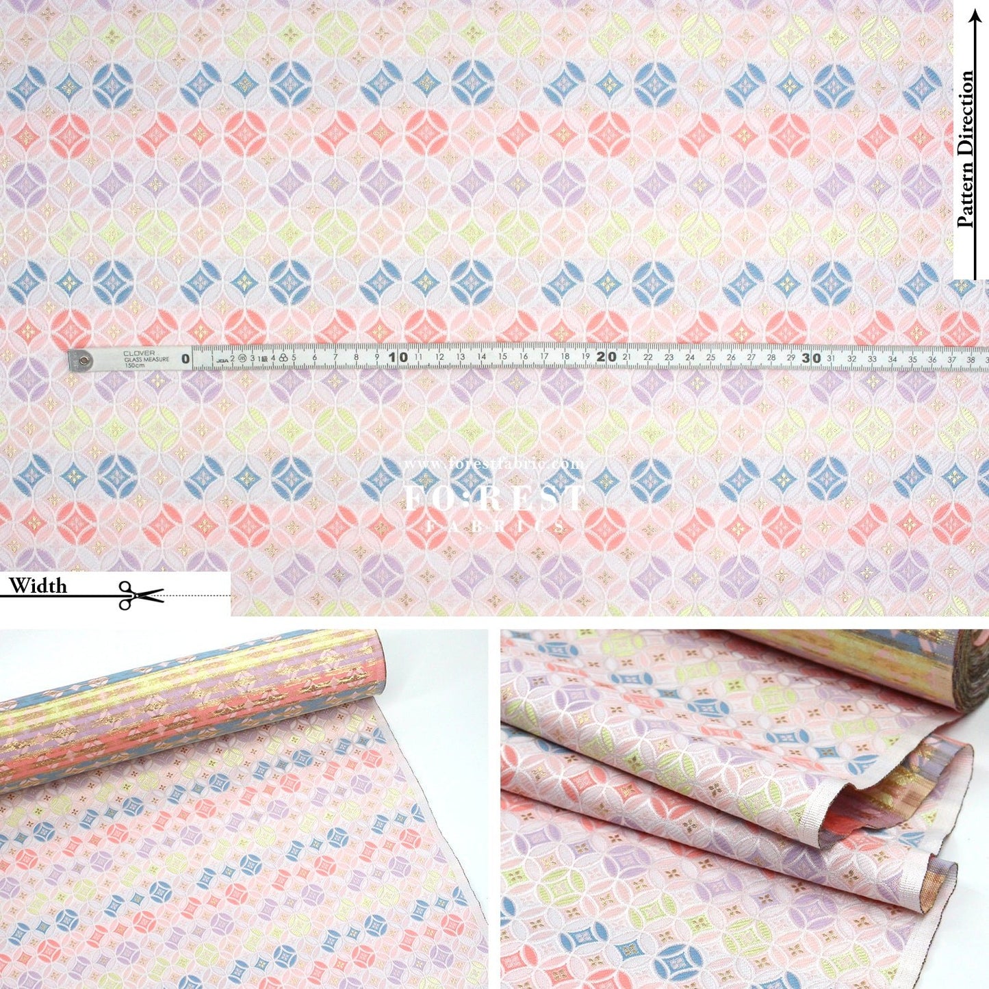 Gold Brocade - SHIPPO 七寶KINRAN fabric LightPink - FO:REST Fabric 布恩堂Liberty fabrictana lawnjapanese fabricykk zipper