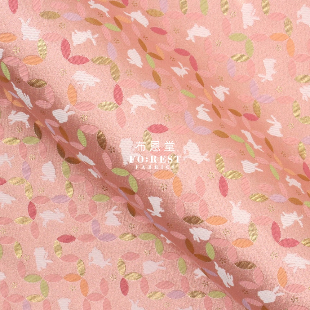 Gold Brocade - Shippo Rabbit Flower Fabric Pink Polyester