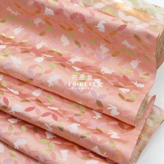 Gold Brocade - Shippo Rabbit Flower Fabric Pink Polyester