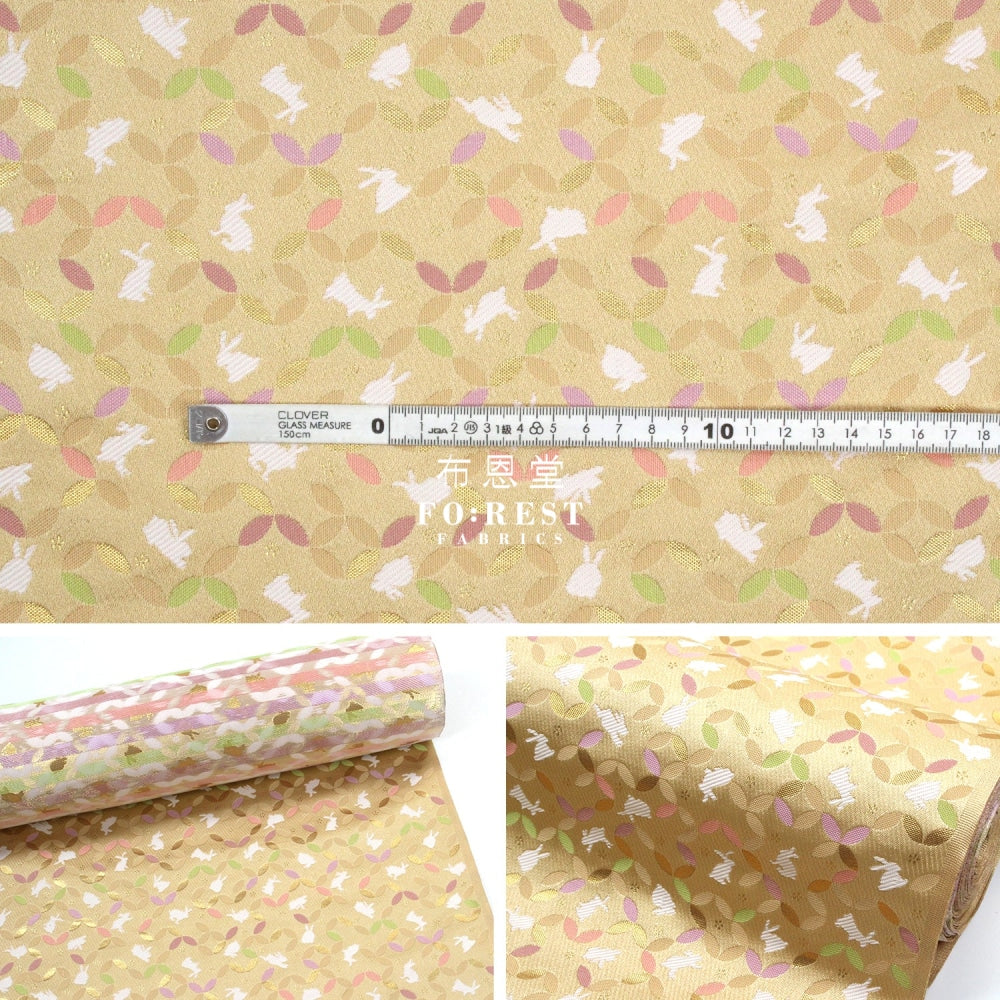 Gold Brocade - Shippo Rabbit Flower Fabric Polyester