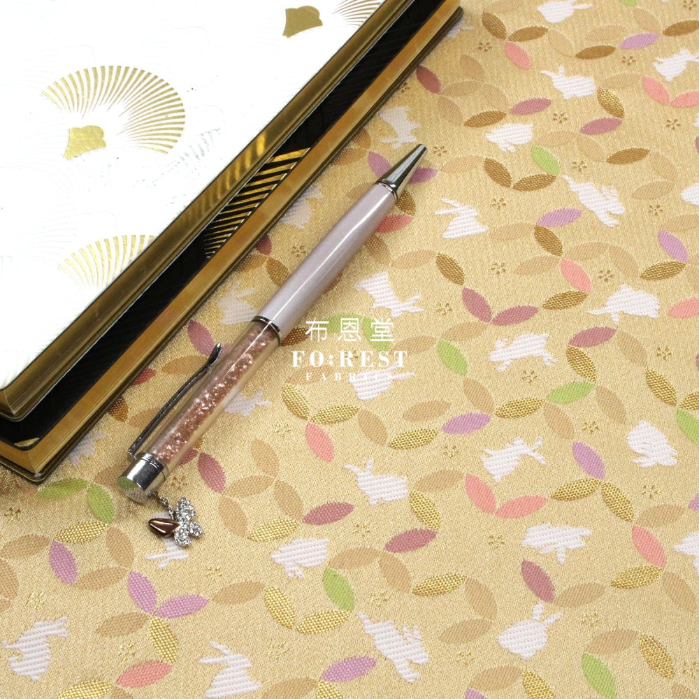 Gold Brocade - Shippo Rabbit Flower Fabric Polyester