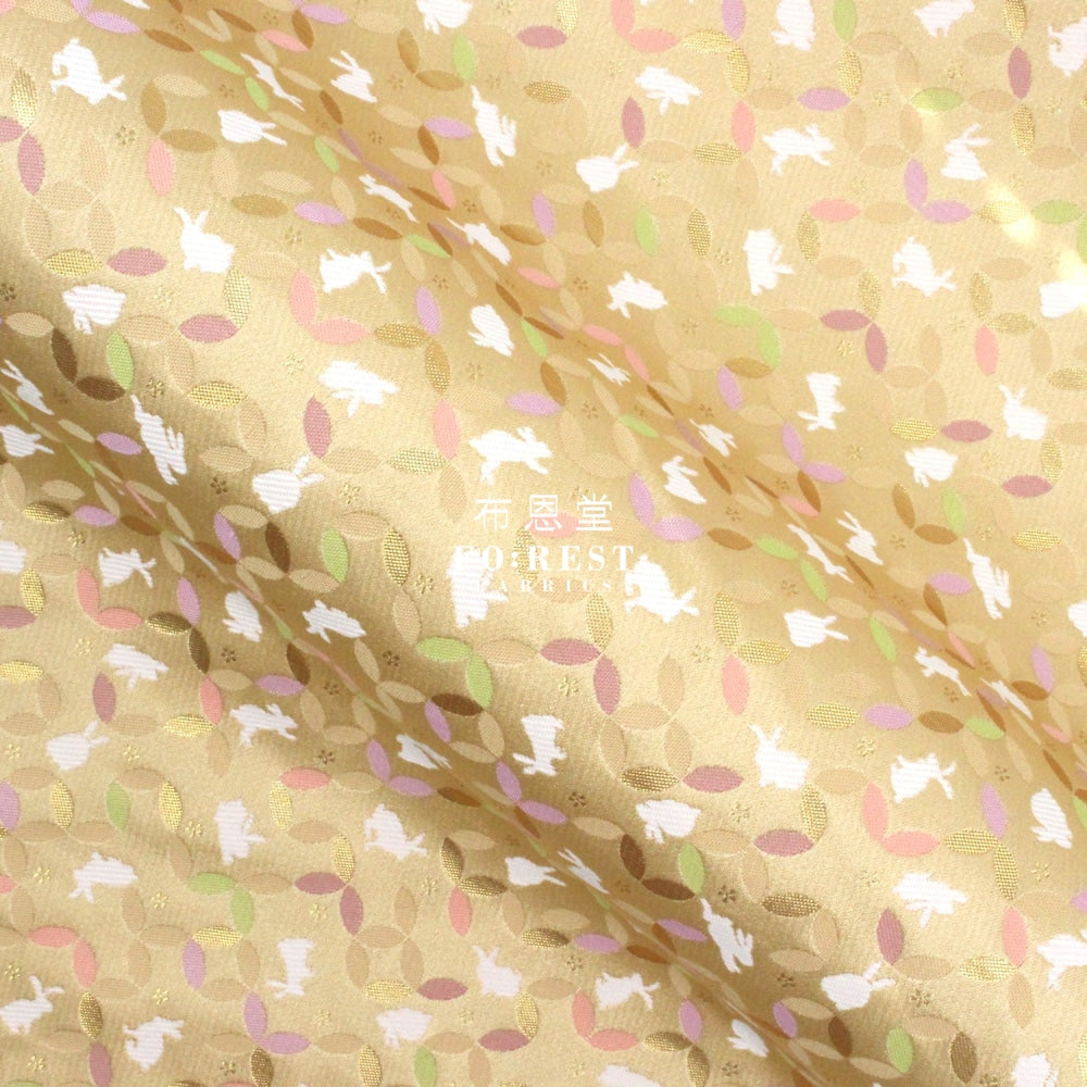 Gold Brocade - Shippo Rabbit Flower Fabric Polyester
