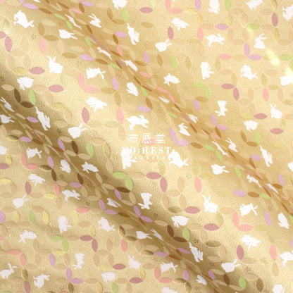 Gold Brocade - Shippo Rabbit Flower Fabric Polyester