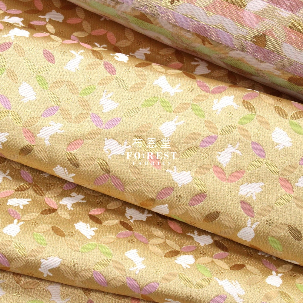Gold Brocade - Shippo Rabbit Flower Fabric Polyester