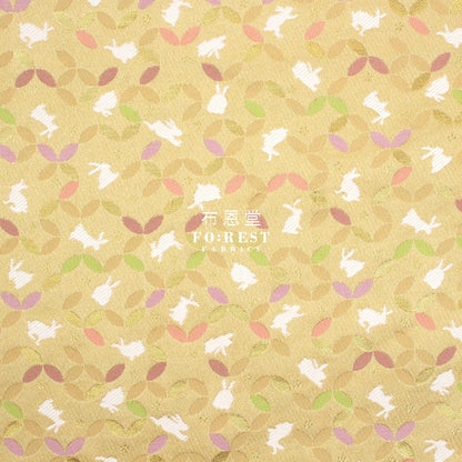 Gold Brocade - Shippo Rabbit Flower Fabric Polyester