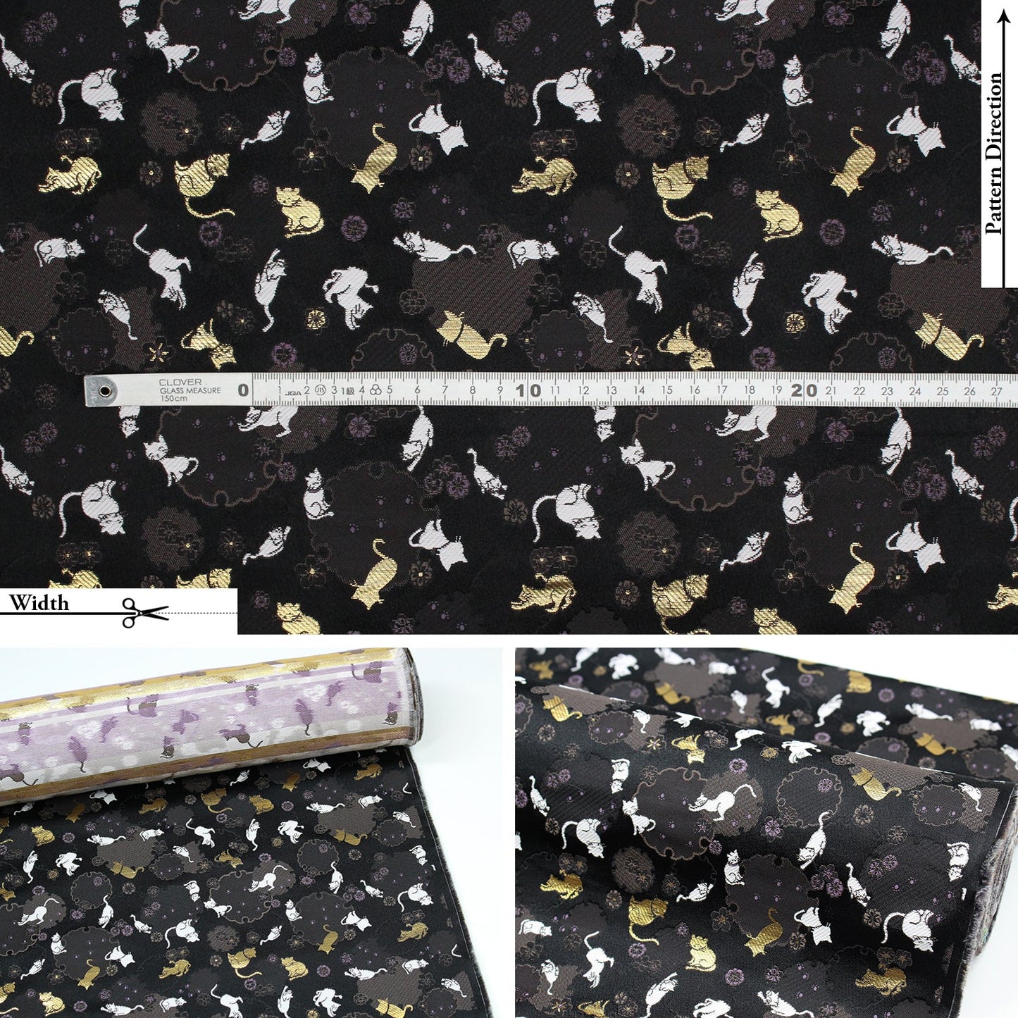 Gold Brocade - Snow Cats fabric Black - FO:REST Fabric 布恩堂Liberty fabrictana lawnjapanese fabricykk zipper
