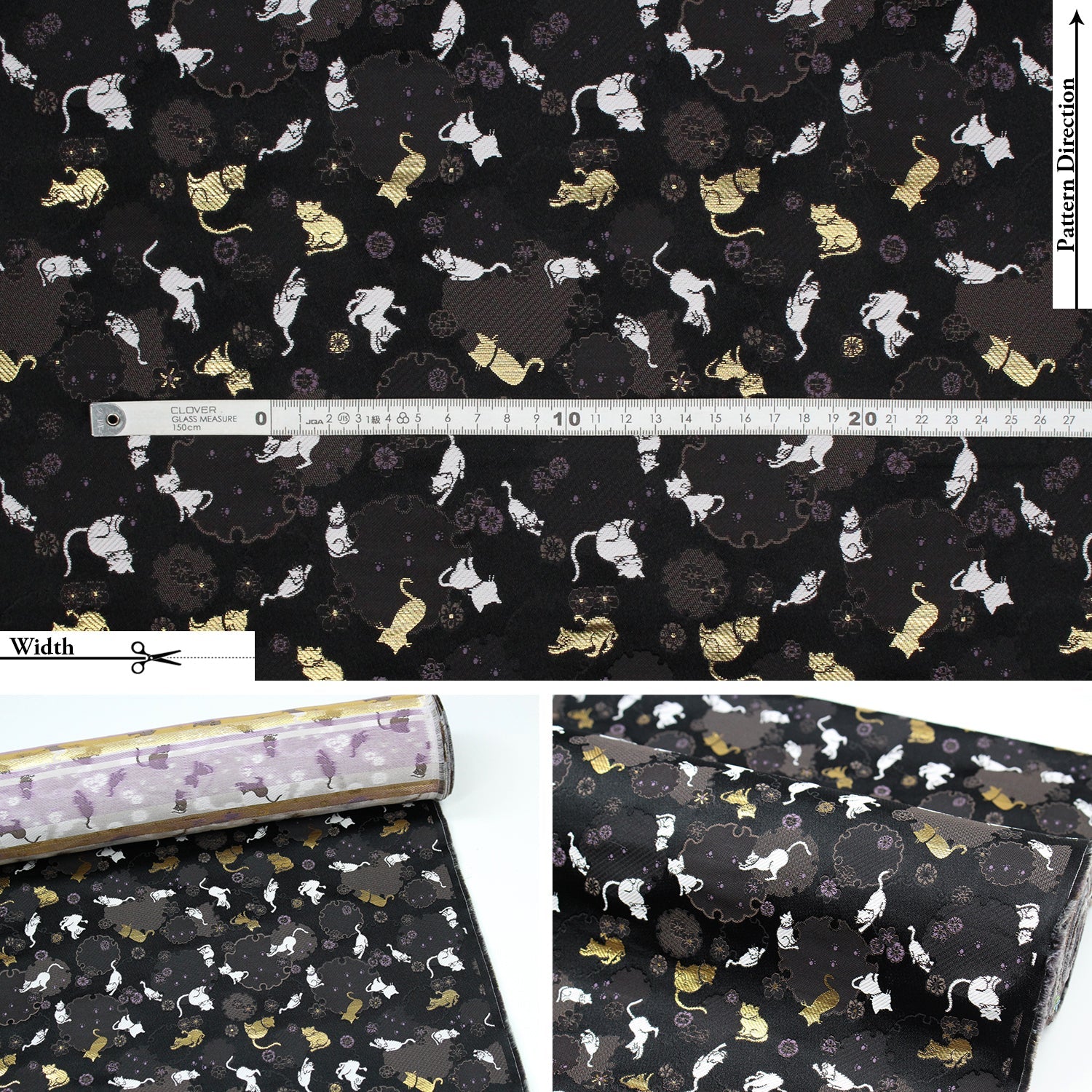 Gold Brocade - Snow Cats fabric Black - FO:REST Fabric 布恩堂Liberty fabrictana lawnjapanese fabricykk zipper