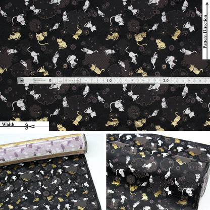 Gold Brocade - Snow Cats fabric Black - FO:REST Fabric 布恩堂Liberty fabrictana lawnjapanese fabricykk zipper