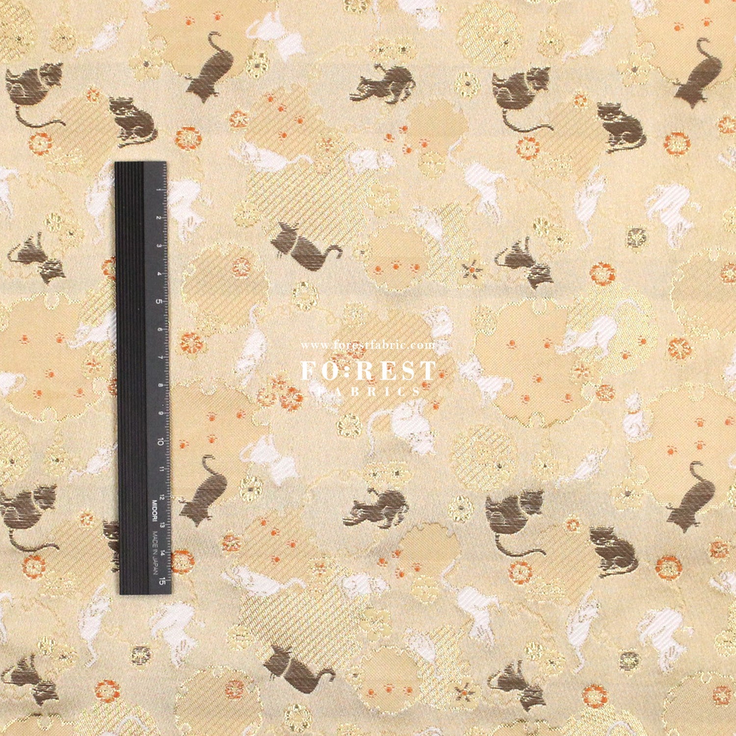 Gold Brocade - Snow Cats fabric Gold - FO:REST Fabric 布恩堂Liberty fabrictana lawnjapanese fabricykk zipper