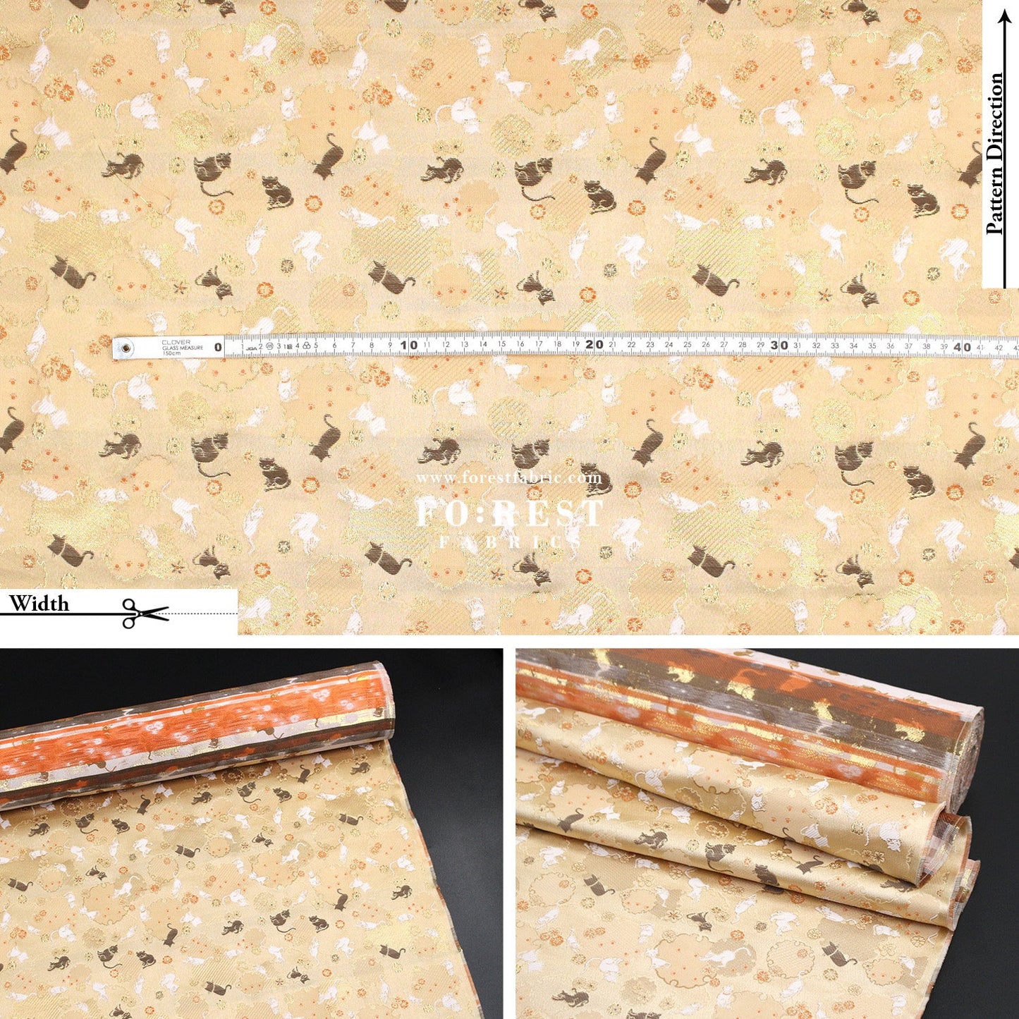 Gold Brocade - Snow Cats fabric Gold - FO:REST Fabric 布恩堂Liberty fabrictana lawnjapanese fabricykk zipper