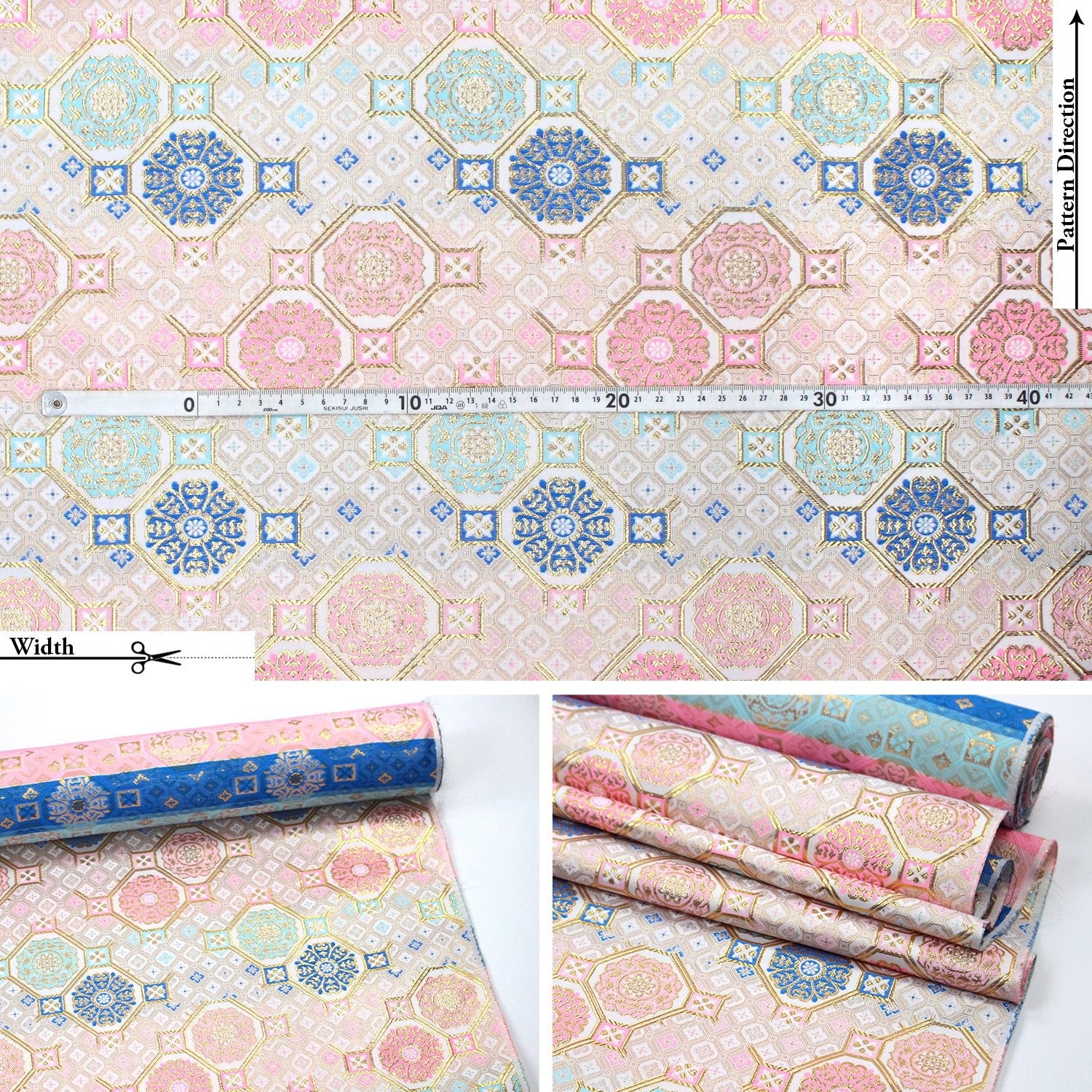 Gold Brocade - 八釜花繋 Snow Pink - FO:REST Fabric 布恩堂Liberty fabrictana lawnjapanese fabricykk zipper