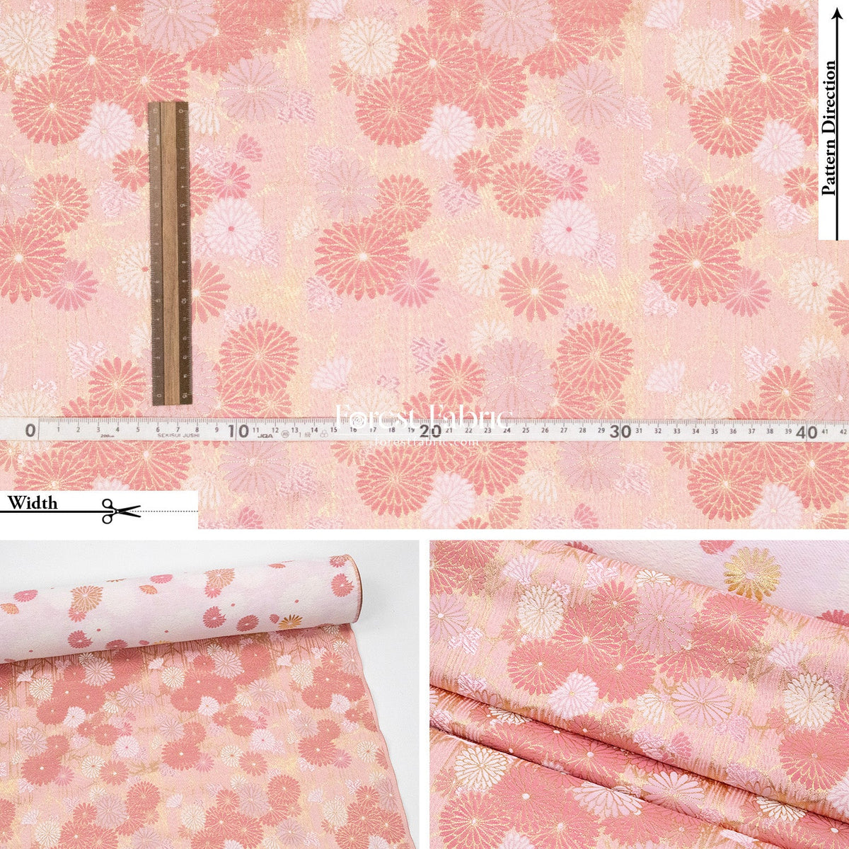 Gold Brocade - Spring Serenade KINRAN fabric Pink - FO:REST Fabric 布恩堂Liberty fabrictana lawnjapanese fabricykk zipper