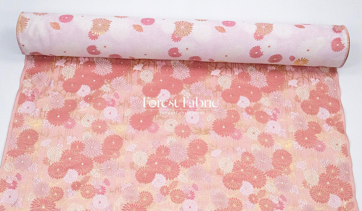 Gold Brocade - Spring Serenade KINRAN fabric Pink - FO:REST Fabric 布恩堂Liberty fabrictana lawnjapanese fabricykk zipper