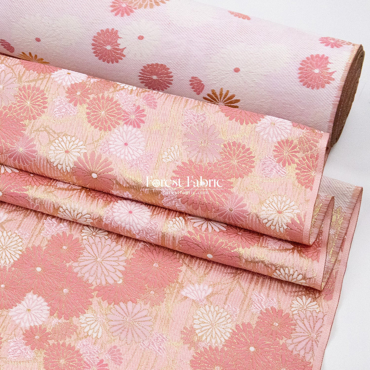 Gold Brocade - Spring Serenade KINRAN fabric Pink - FO:REST Fabric 布恩堂Liberty fabrictana lawnjapanese fabricykk zipper