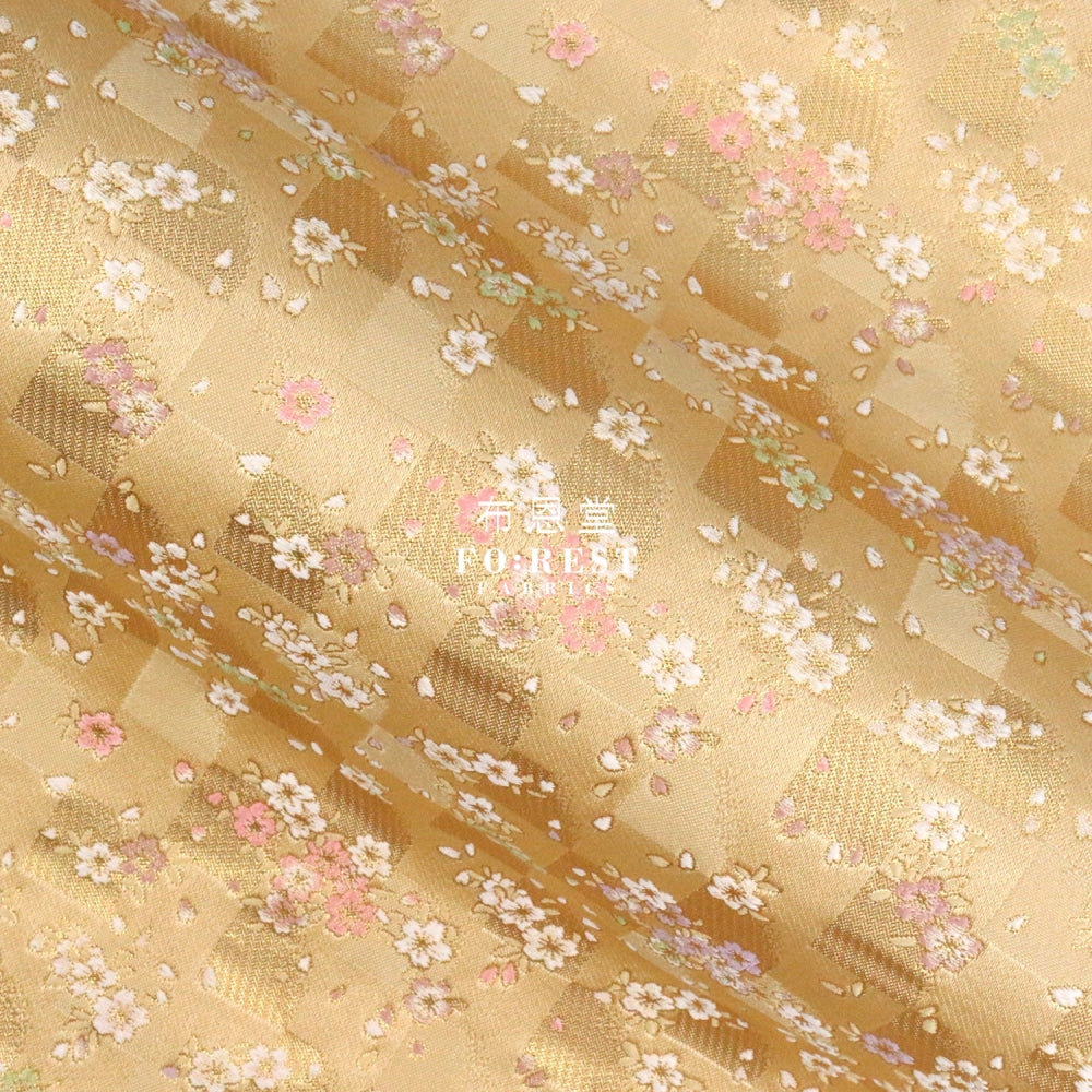 Gold Brocade - Square Sakura Flower Fabric Polyester
