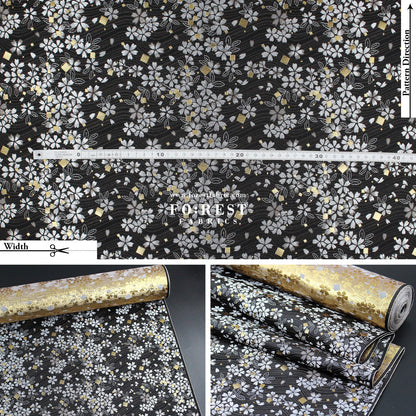 Gold Brocade - Square Sakura River fabric Black - FO:REST Fabric 布恩堂Liberty fabrictana lawnjapanese fabricykk zipper