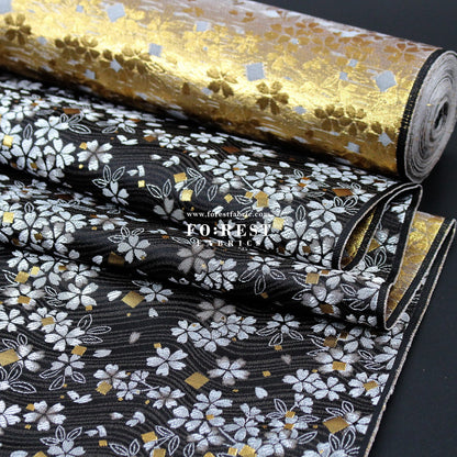 Gold Brocade - Square Sakura River fabric Black - FO:REST Fabric 布恩堂Liberty fabrictana lawnjapanese fabricykk zipper