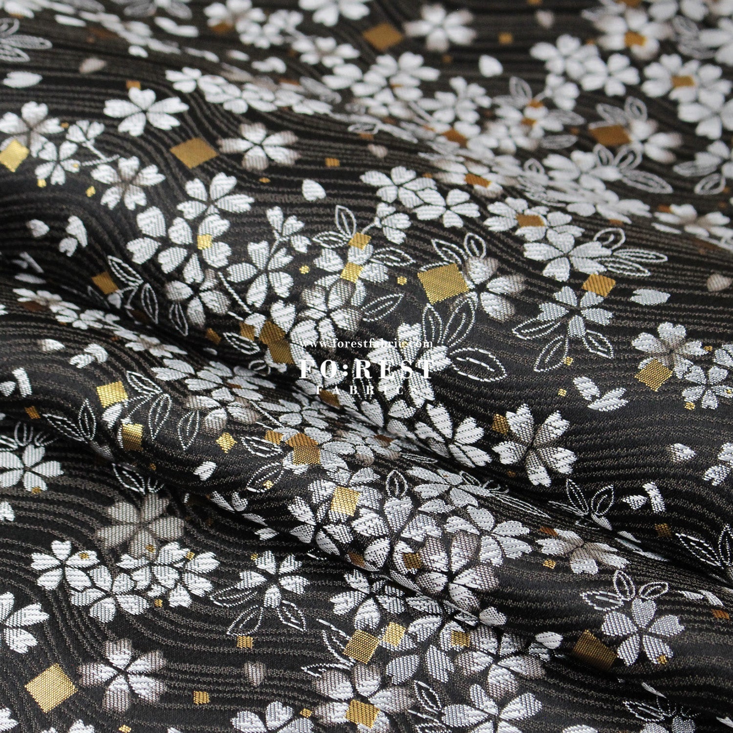 Gold Brocade - Square Sakura River fabric Black - FO:REST Fabric 布恩堂Liberty fabrictana lawnjapanese fabricykk zipper