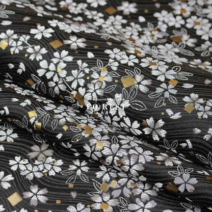 Gold Brocade - Square Sakura River fabric Black - FO:REST Fabric 布恩堂Liberty fabrictana lawnjapanese fabricykk zipper