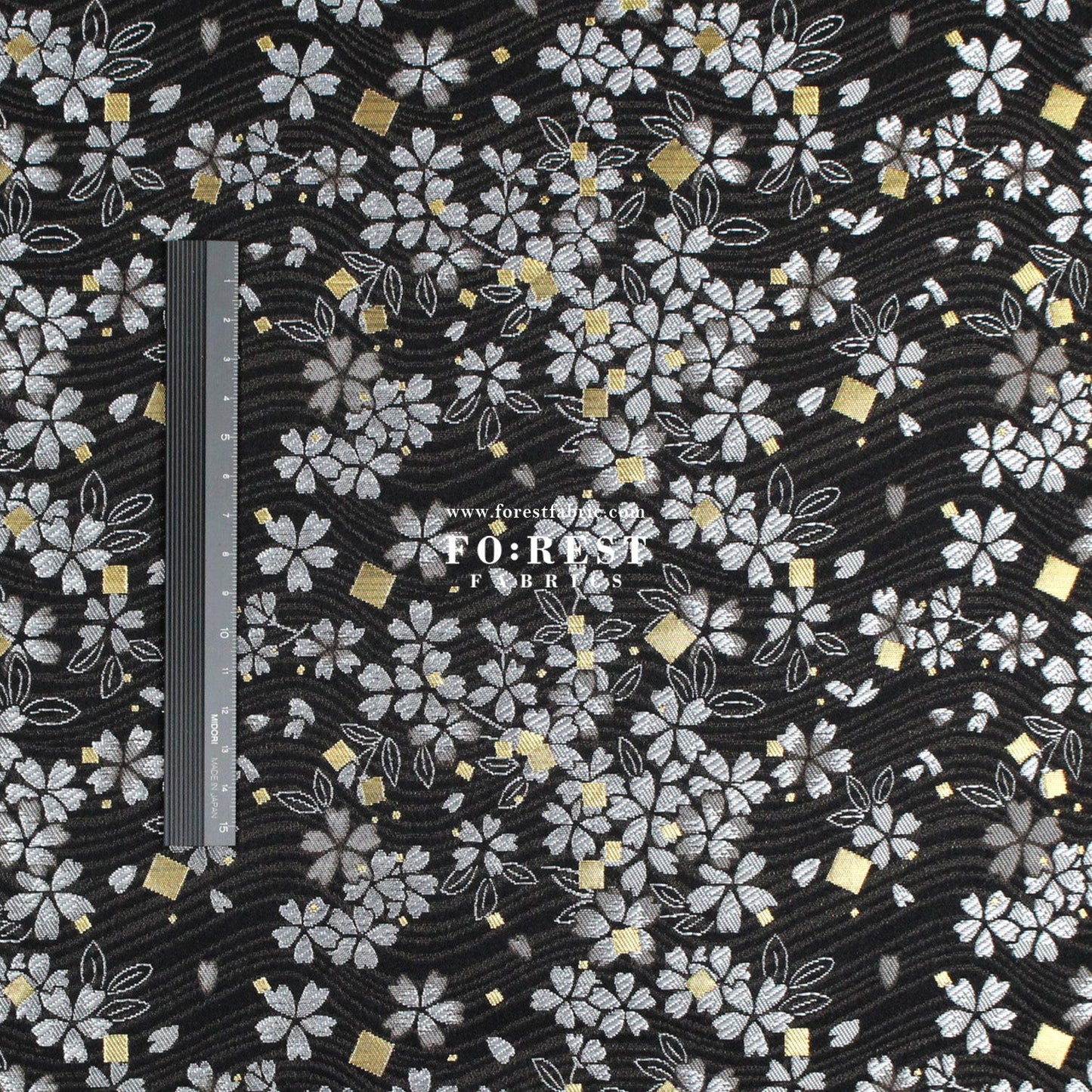 Gold Brocade - Square Sakura River fabric Black - FO:REST Fabric 布恩堂Liberty fabrictana lawnjapanese fabricykk zipper