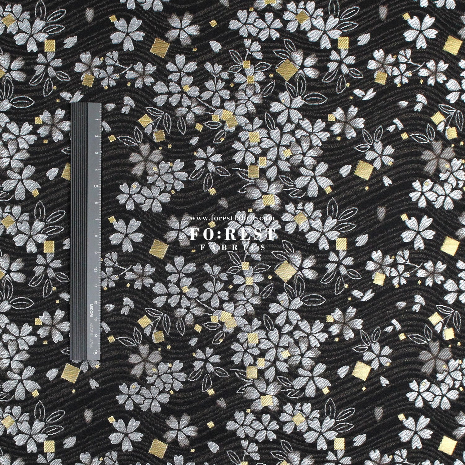 Gold Brocade - Square Sakura River fabric Black - FO:REST Fabric 布恩堂Liberty fabrictana lawnjapanese fabricykk zipper