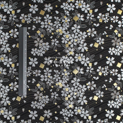 Gold Brocade - Square Sakura River fabric Black - FO:REST Fabric 布恩堂Liberty fabrictana lawnjapanese fabricykk zipper