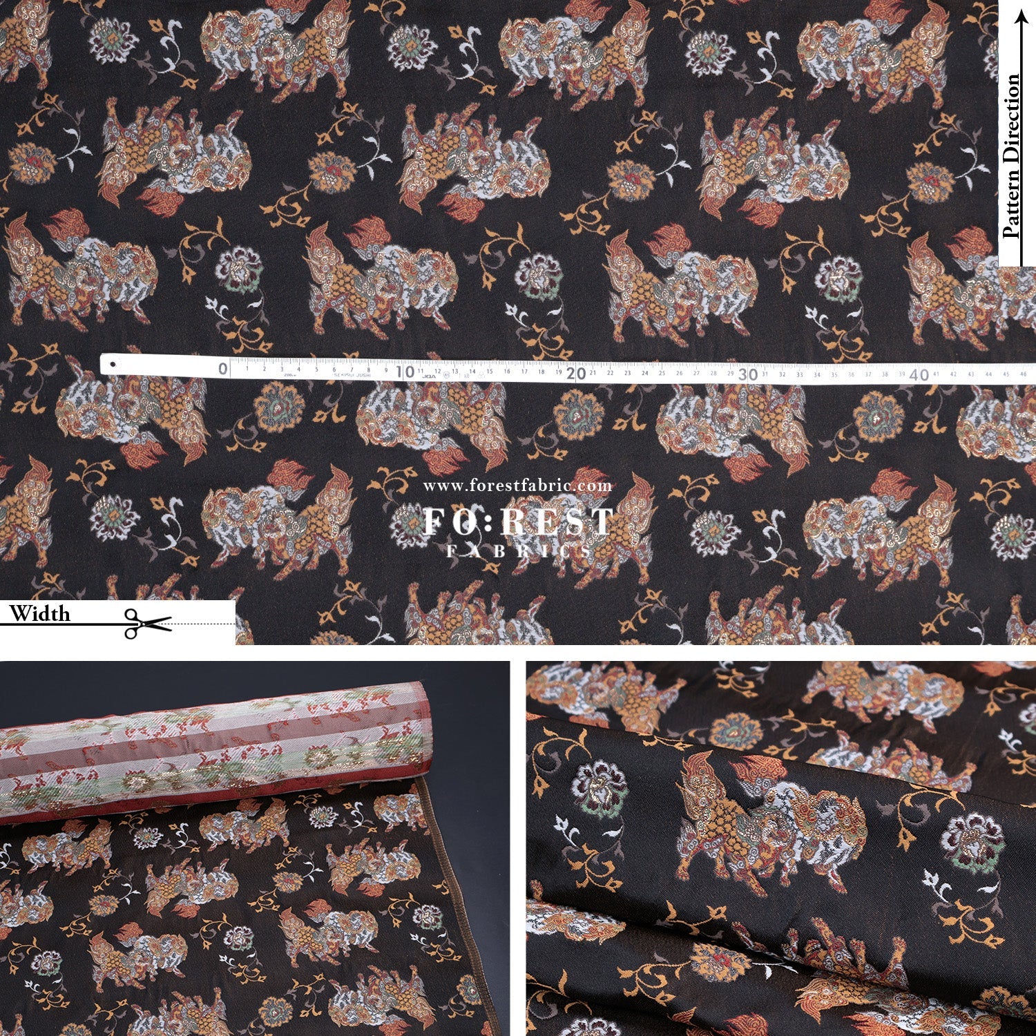 Gold Brocade - Tang lion fabric Darkbrown - FO:REST Fabric 布恩堂Liberty fabrictana lawnjapanese fabricykk zipper