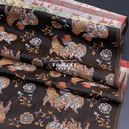 Gold Brocade - Tang lion fabric Darkbrown - FO:REST Fabric 布恩堂Liberty fabrictana lawnjapanese fabricykk zipper