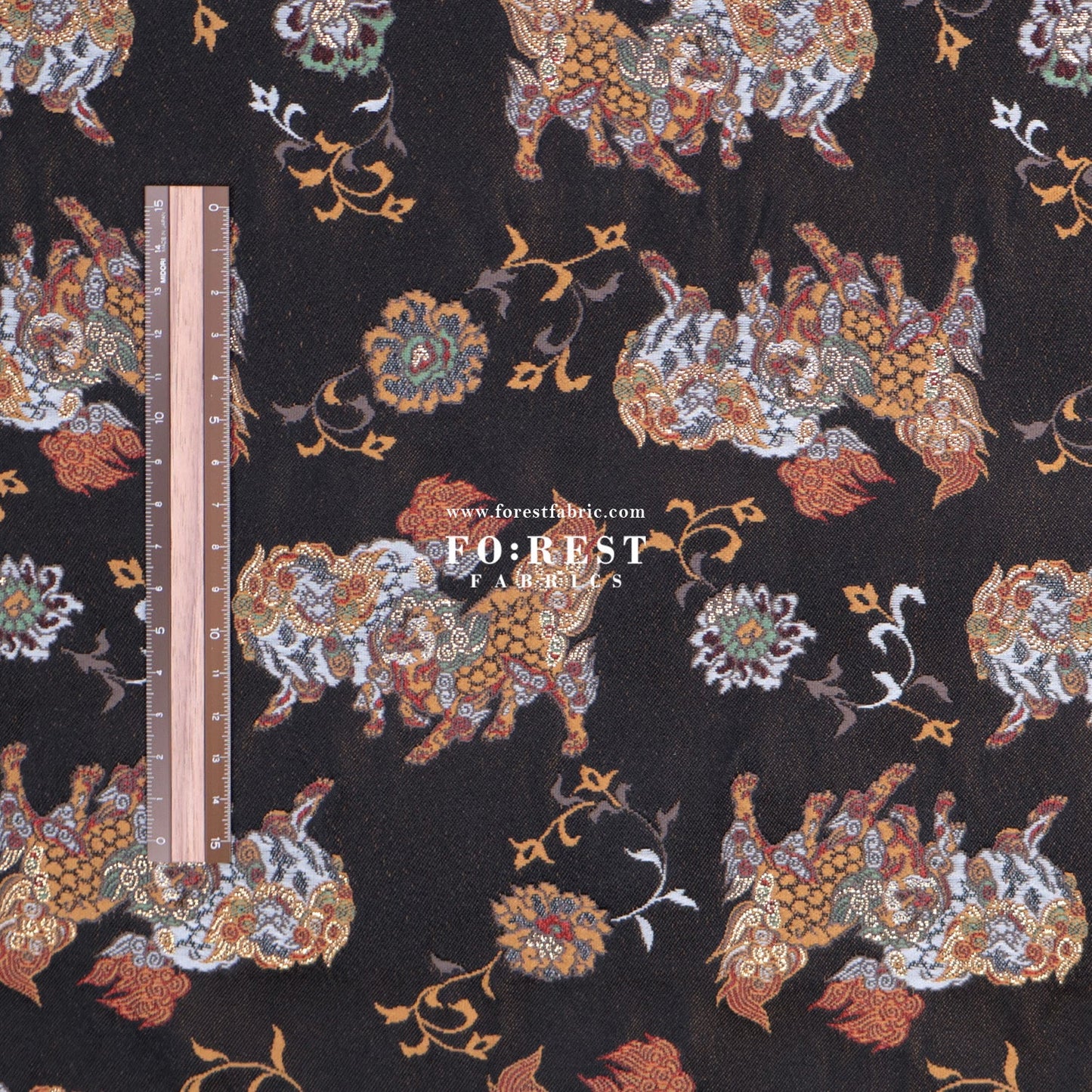 Gold Brocade - Tang lion fabric Darkbrown - FO:REST Fabric 布恩堂Liberty fabrictana lawnjapanese fabricykk zipper