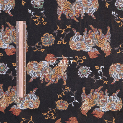 Gold Brocade - Tang lion fabric Darkbrown - FO:REST Fabric 布恩堂Liberty fabrictana lawnjapanese fabricykk zipper