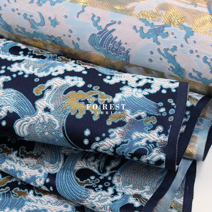 Gold Brocade - The Great Wave沖浪裏 fabric Navy - FO:REST Fabric 布恩堂Liberty fabrictana lawnjapanese fabricykk zipper