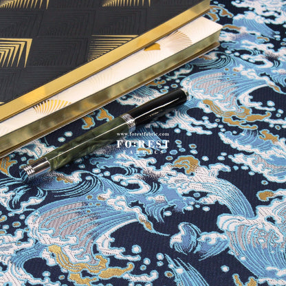 Gold Brocade - The Great Wave沖浪裏 fabric Navy - FO:REST Fabric 布恩堂Liberty fabrictana lawnjapanese fabricykk zipper