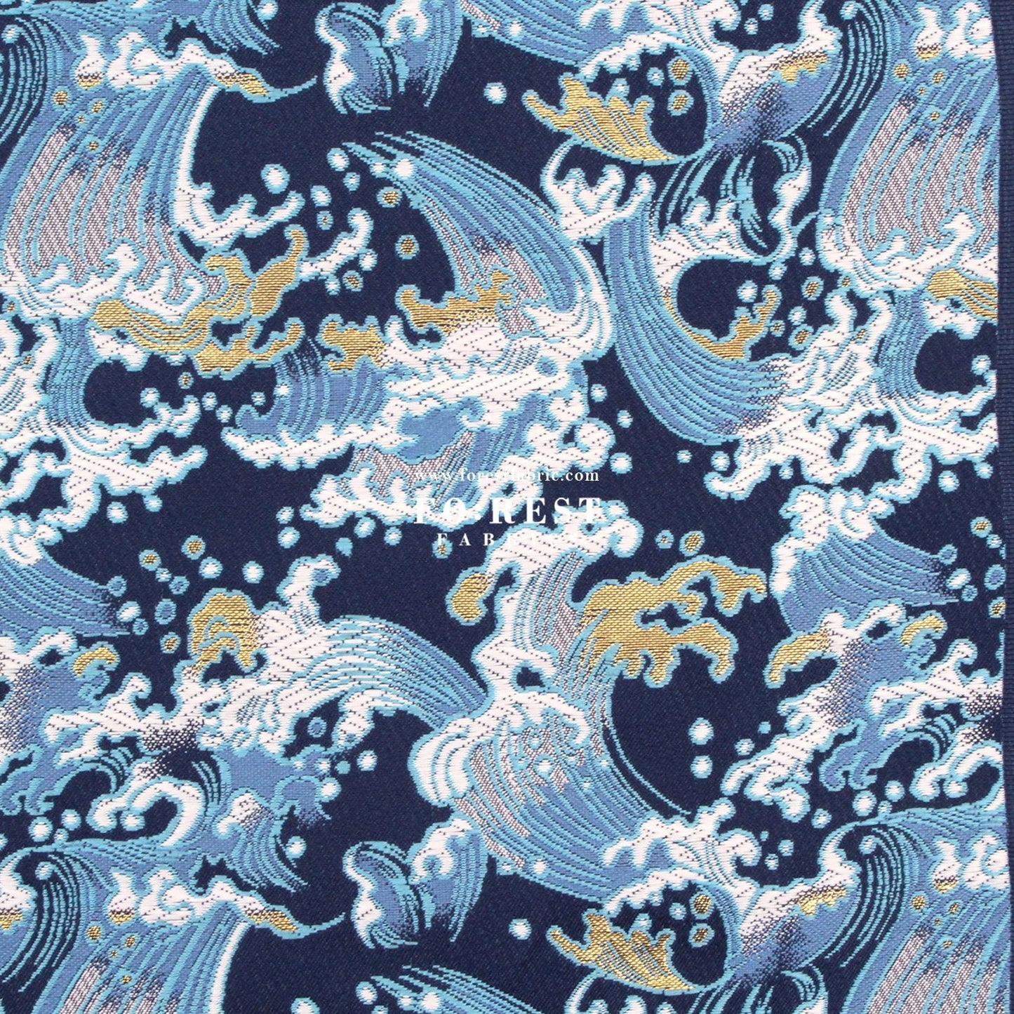 Gold Brocade - The Great Wave沖浪裏 fabric Navy - FO:REST Fabric 布恩堂Liberty fabrictana lawnjapanese fabricykk zipper