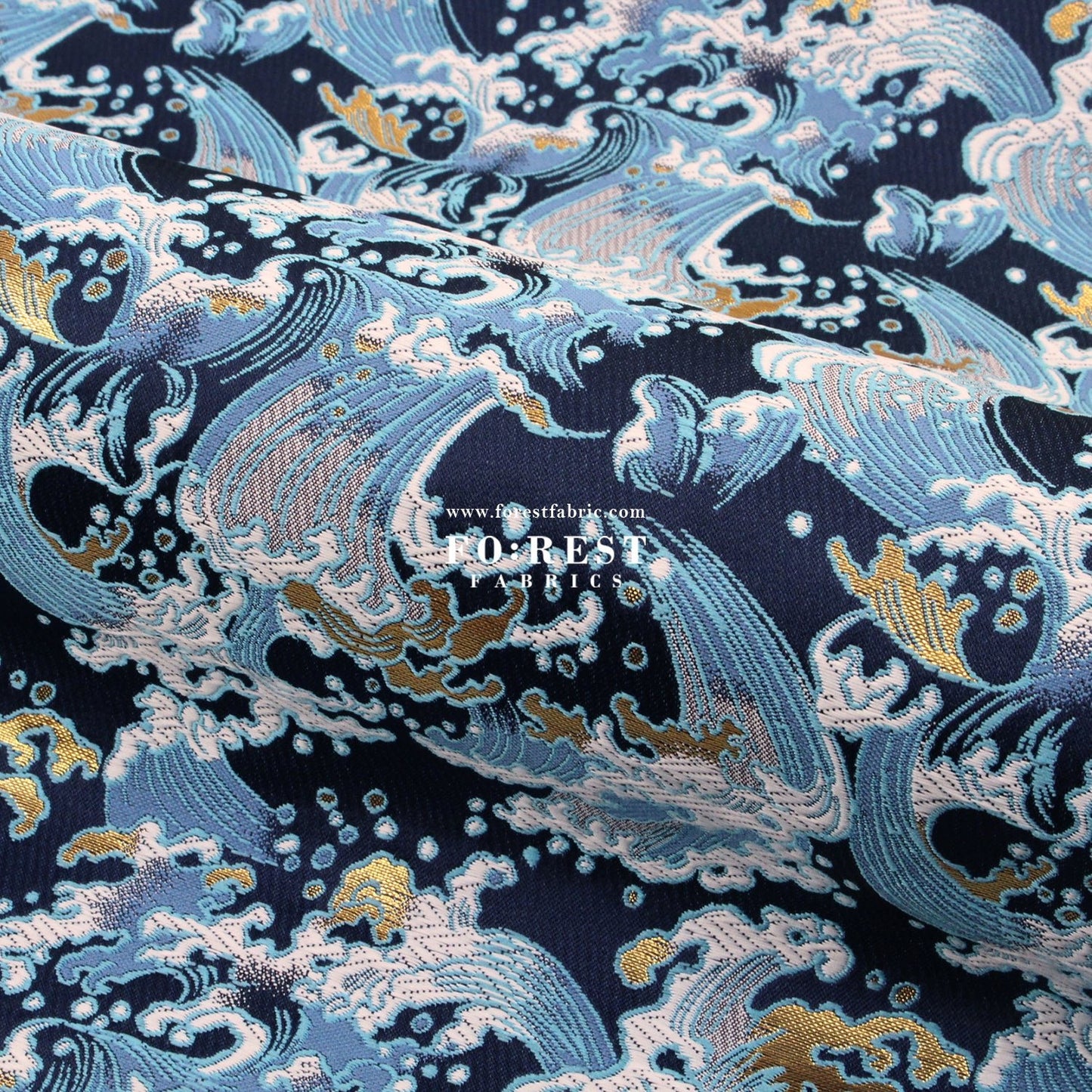 Gold Brocade - The Great Wave沖浪裏 fabric Navy - FO:REST Fabric 布恩堂Liberty fabrictana lawnjapanese fabricykk zipper