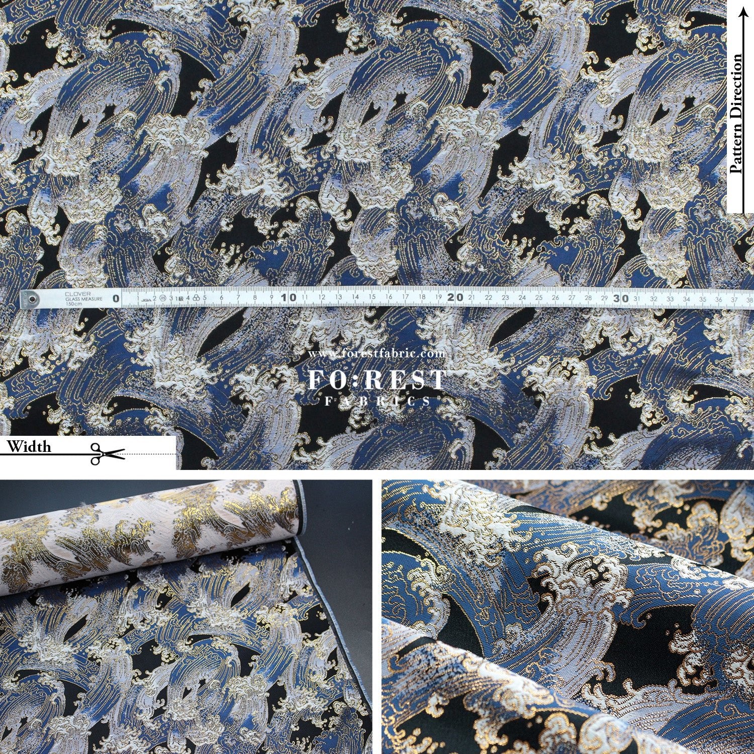 Gold Brocade - The Great Wave沖浪裏 fabric - FO:REST Fabric 布恩堂Liberty fabrictana lawnjapanese fabricykk zipper