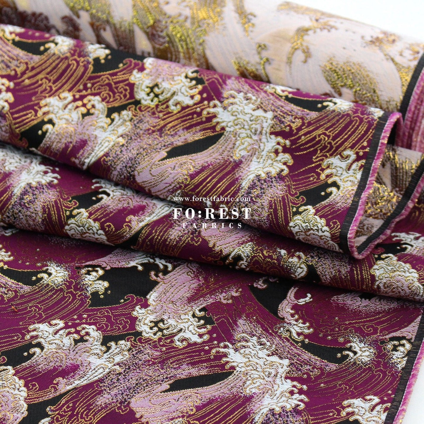 Gold Brocade - The Great Wave沖浪裏 fabric - FO:REST Fabric 布恩堂Liberty fabrictana lawnjapanese fabricykk zipper