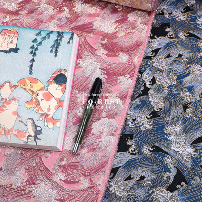 Gold Brocade - The Great Wave沖浪裏 fabric - FO:REST Fabric 布恩堂Liberty fabrictana lawnjapanese fabricykk zipper