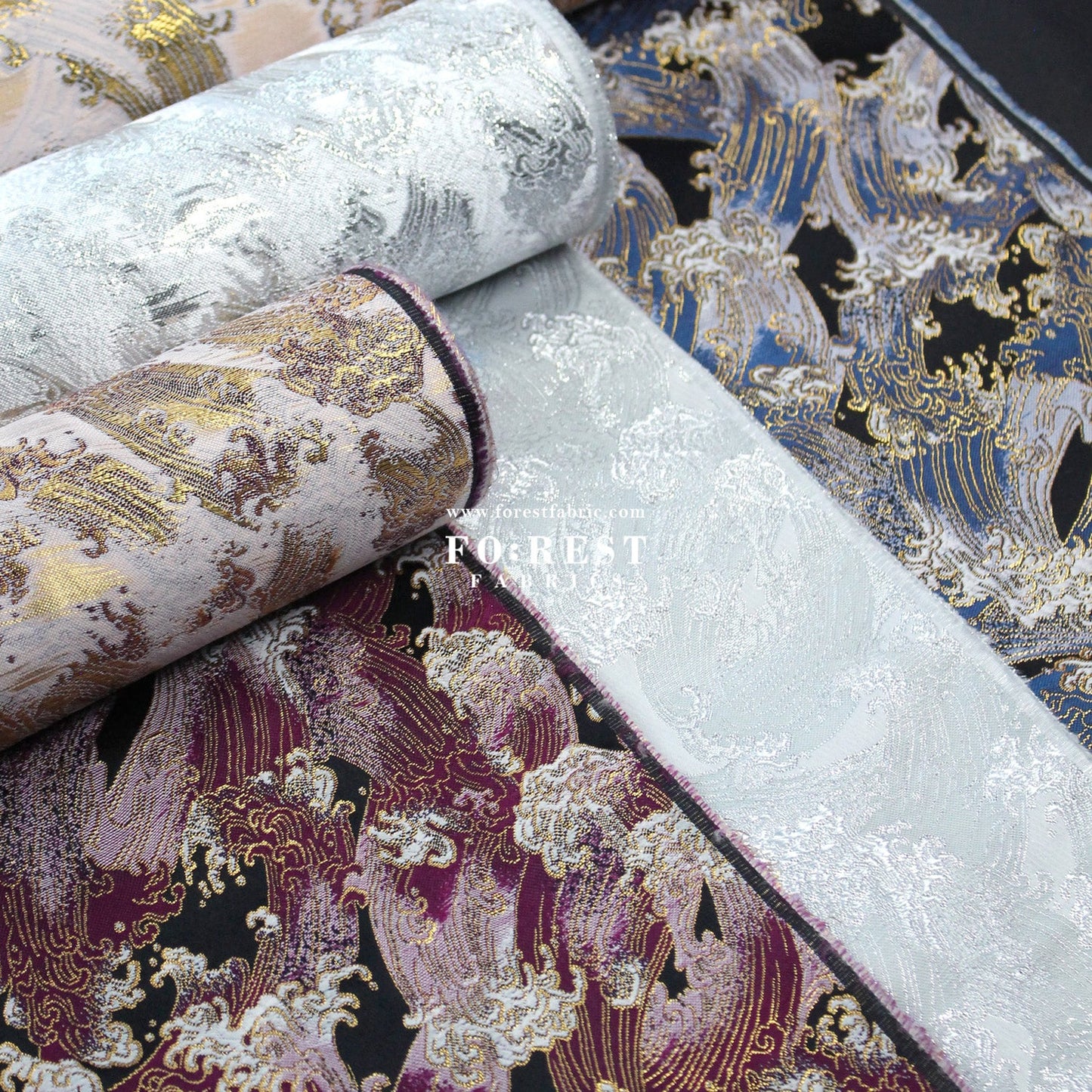 Gold Brocade - The Great Wave沖浪裏 fabric - FO:REST Fabric 布恩堂Liberty fabrictana lawnjapanese fabricykk zipper