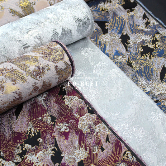 Gold Brocade - The Great Wave沖浪裏 fabric - FO:REST Fabric 布恩堂Liberty fabrictana lawnjapanese fabricykk zipper