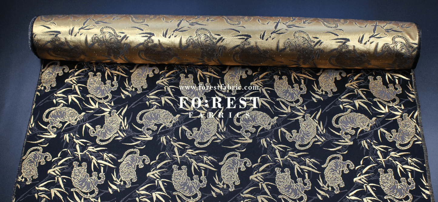 Gold Brocade - Tiger bamboo fabric Black - FO:REST Fabric 布恩堂Liberty fabrictana lawnjapanese fabricykk zipper