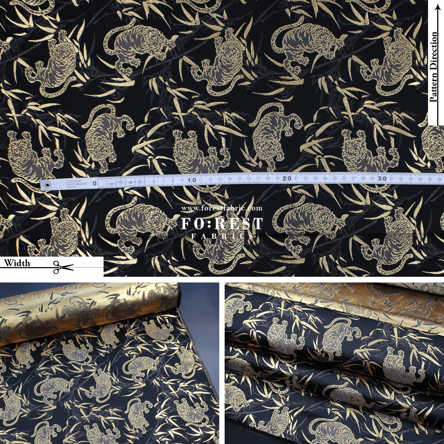 Gold Brocade - Tiger bamboo fabric Black - FO:REST Fabric 布恩堂Liberty fabrictana lawnjapanese fabricykk zipper